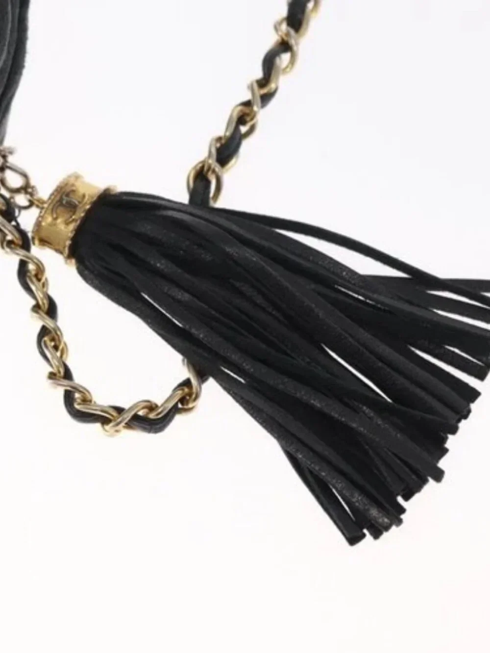 CHANEL Matelasse Chain Shoulder Bag Lamb Skin Black Gold CC Auth BA8251